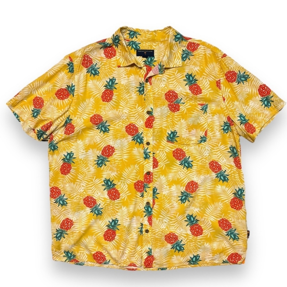 MARGARITAVILLE Yellow Hawaiian Shirt Short Sleeves Pineapple Print